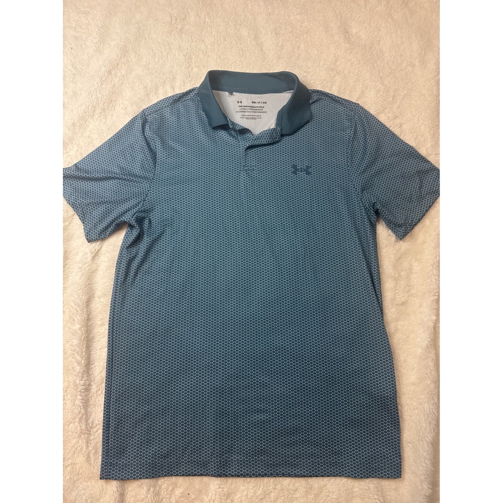 Under Armour Performance Polo Mens Small Blue Excellent Honeycomb Print Golf